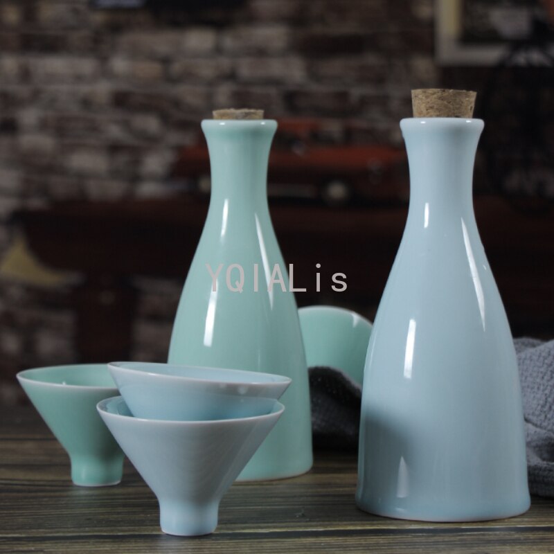 Bambus Hütte 1 Topf 2 Tasse Sake Wein einstellen Keramik Krug 300ml 45ml Wodka Geistern Wein Hause Bar Keramik Trink Karaffe