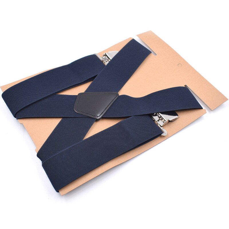 Tirantes de 5cm para hombre, pantalones de motorista de alta resistencia, elásticos, 4 Clips, MX8: Azul marino