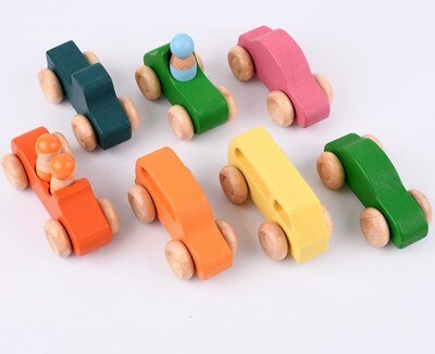 Baby Montessori Wooden Building Blocks Rainbow Stacker Wooden Toy Flame House Stone Rainbow Blocks Geometric Wooden Toys For Kid: 7 PCS car