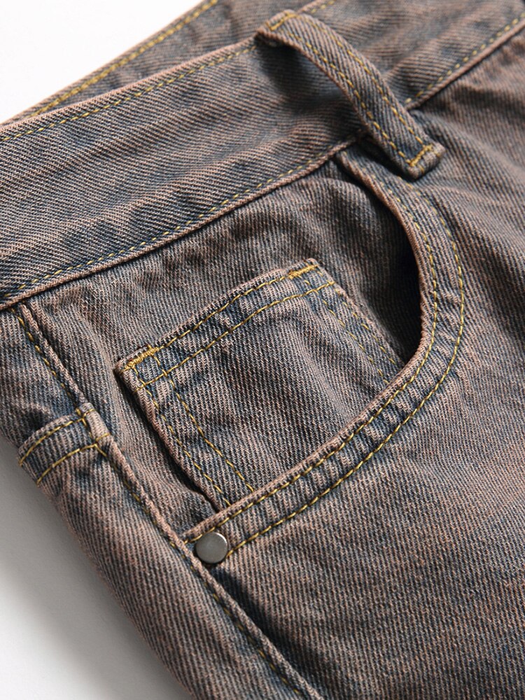 Men Gradient Color Denim Jeans Casual Holes Ripped Distressed Straight Pants Trousers