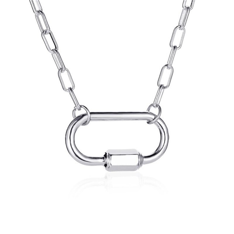 Retro Screw Buckle Necklace For Women Men Geometric Climbing Button Carabiner Couple's Necklace Short Chain Jewellery: alloy 7566