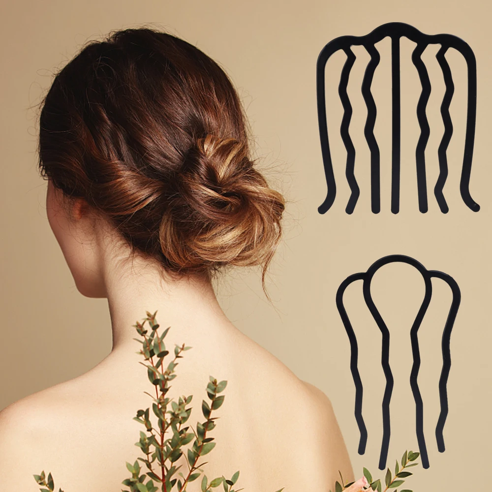 Peines para moño con lazo negro, horquilla para mujeres y niñas, horquilla trenzada en forma de U, Clips para el pelo, adornos para la cabeza, 1/3 Uds.