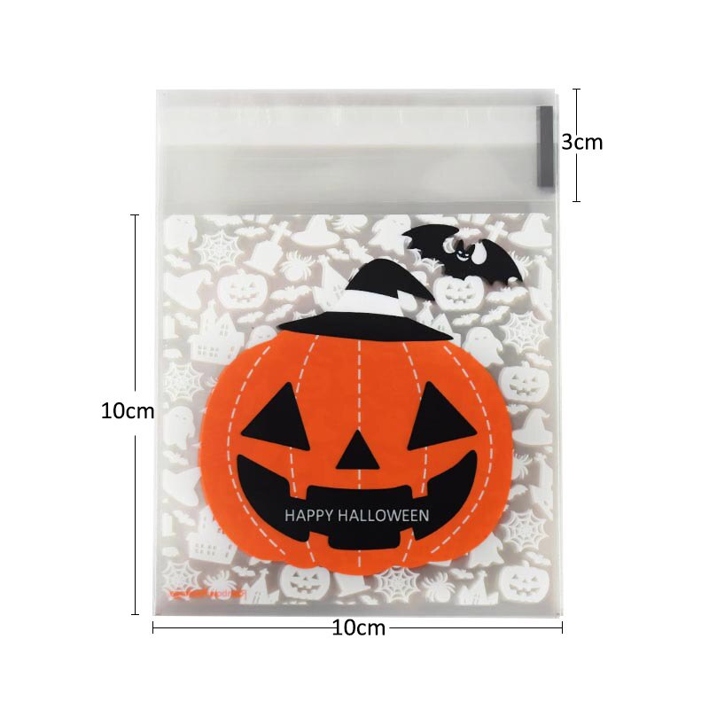 50 kpl 10*10cm onnellista halloween-pussia keksi-karkkipussi muovipakkauspussit kekseille välipala halloween-juhlien sisustustarvikkeet