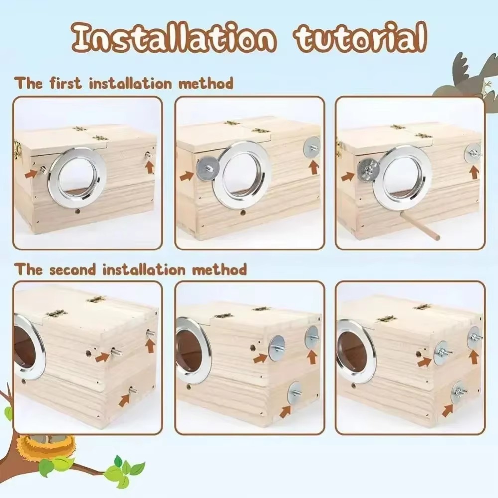 Transparent Parakeet Bird House Nest Easy To Cleaning Solid Wood Parrot House Smooth Edges Bird Breeding Box