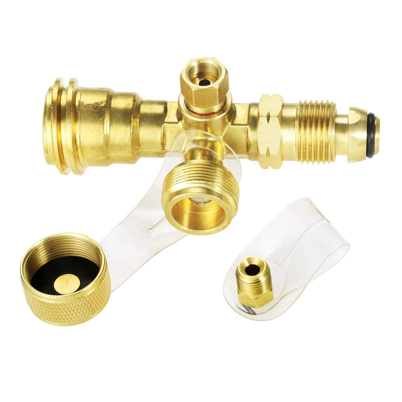 Propane Brass Tee with 4 Port Propane Tee Adapter Converter For Motorhomes Tank RV Camping Gas Grill, Camping Stove, Heater