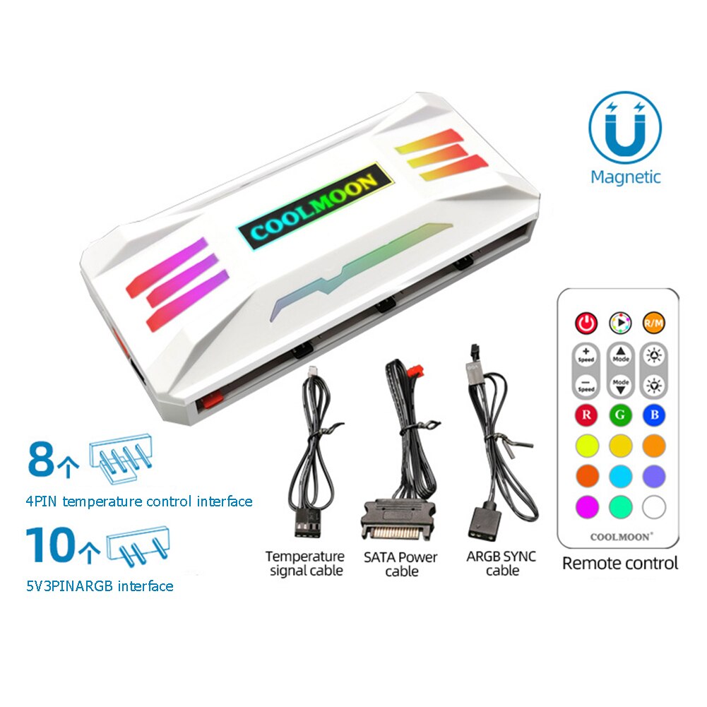 COOLMOON Cooling Fan RGB Controller 4Pin PWM 5V 3Pin ARGB Smart Intelligent Remote Control for PC Case Chassis Black White