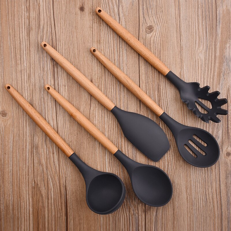 8-piece silicone kitchenware set with wooden handle nonstick silicone spatula kitchen tool silicone cooking kitchenware set