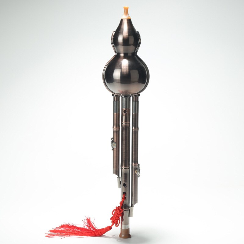 Chinese Handmade Hulusi copper plating metal Gourd Cucurbit Flute Ethnic Musical Instrument C Key for Beginner Music Lovers