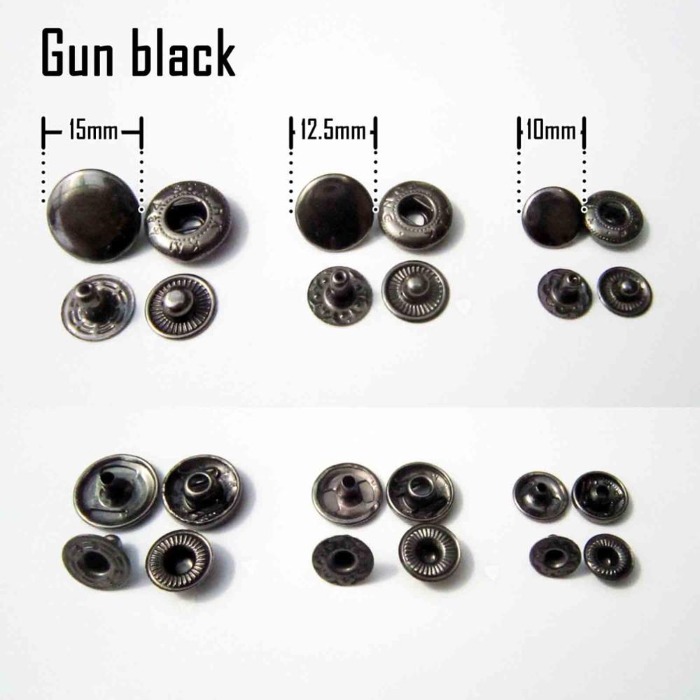 25 sarjaa metallia ei ompelua neppari nappi painonappi nahkainen käsityölaukku vaatteiden korjaus nopea niittikiinnitin neppari pultti tee itse: 10mm / Ase musta