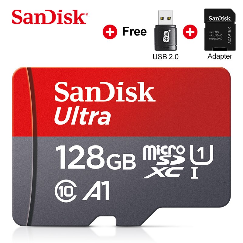 Original SanDisk micro SD Card 16GB 32GB 64GB 128GB 256GB Ultra A1 microSDXC 120MB/s UHS-I Class10 flash Memory card w/ Adapter: 128G USB card reader