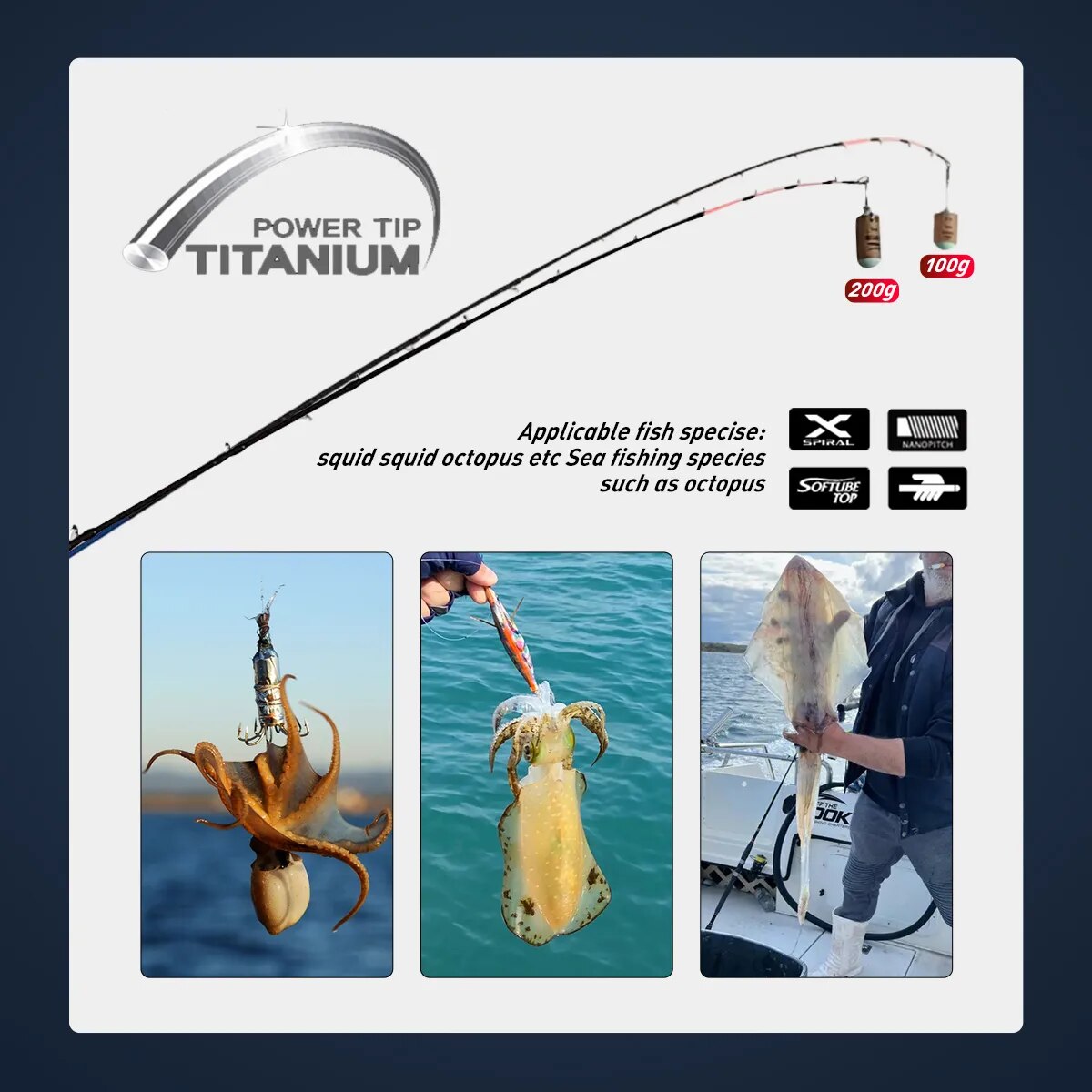 Caña de pescar para la caña de jigging de 1,75 M, caña de jigging de potencia dura, caña de punta de titanio potente para bote de pulpo de