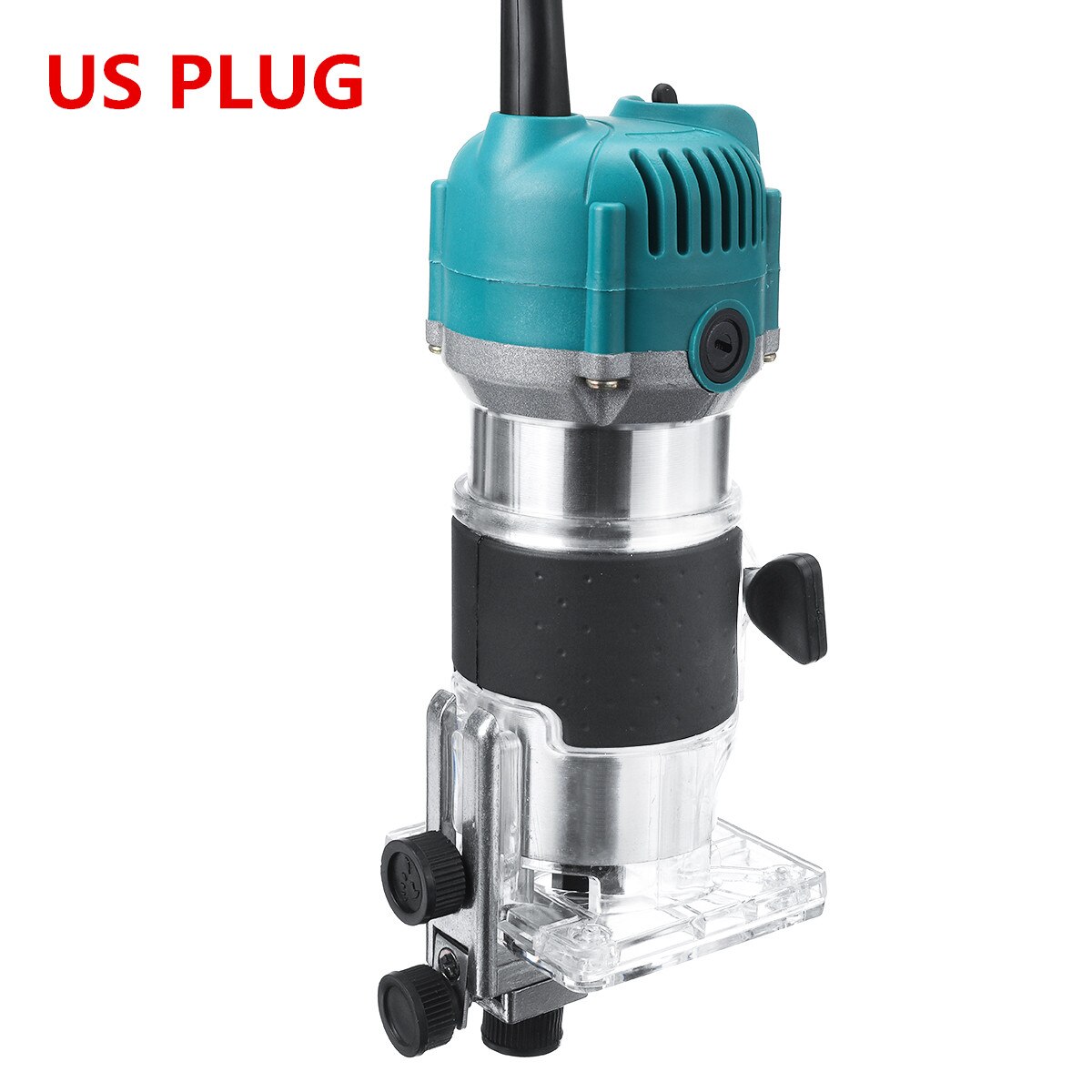 800W 35000RPM Wood Electric Hand Trimmer Woodworking Engraving Slotting Trimming Hand Carving Machine Wood Router Joiners Set: Aluminum US plug