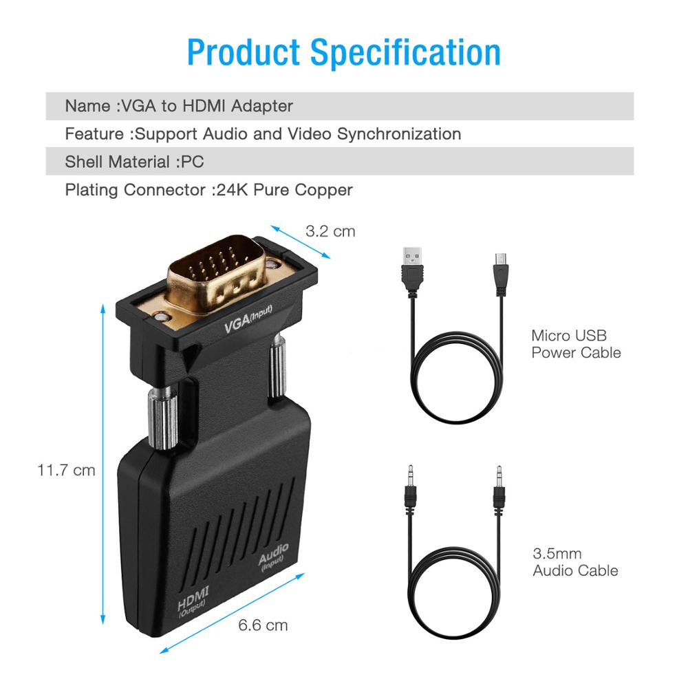 VGA Adapter Male To Female Converter Adapter 1080P Digital to Analog Video Audio For PC Laptop Tablet