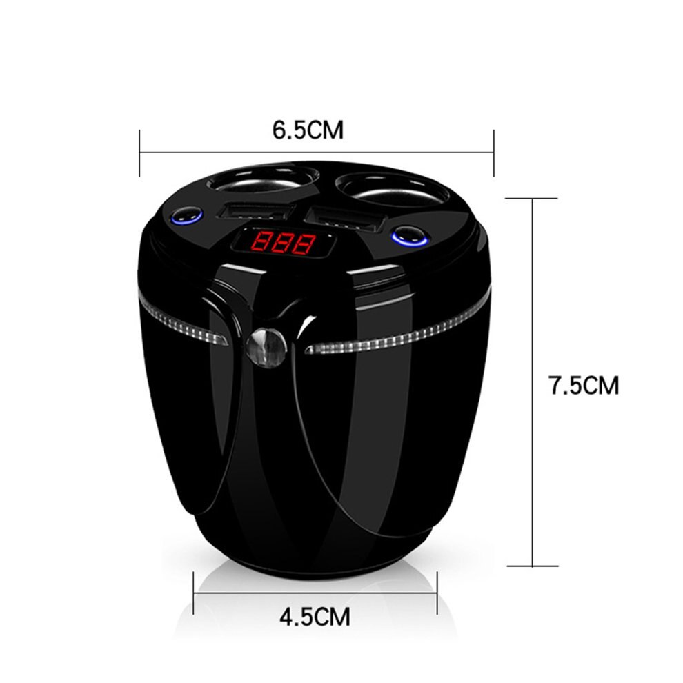 Multifunctionele Car Charger Bekerhouder Met Led Display Gloeiende Dual Usb Cigaretter Aansteker Sockets Power Adapter Voor Telefoon