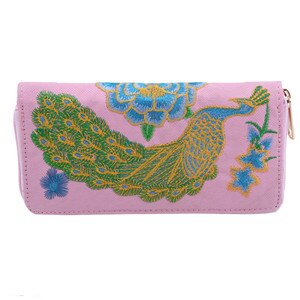 Etniczny o dużej pojemności zamek pawie hafty kobiety długi portfel retro portmonetka na co dzień sprzęgła etui na telefony: B02