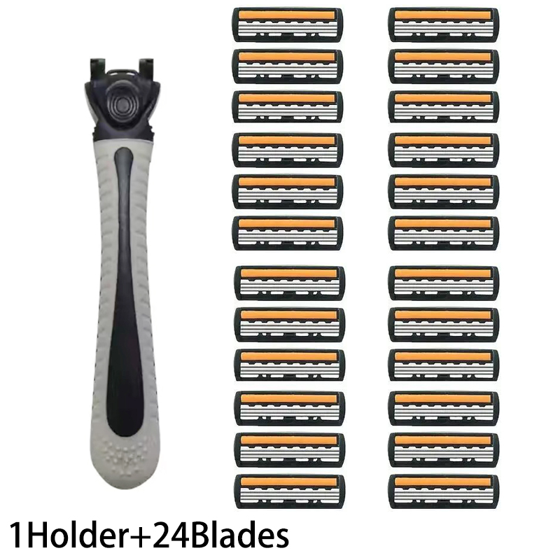 Hair Trimmer Three-layer Blade Manual Shaver Razor Blade Manual 3-layer Shaving Razor Male Scraper Head Shaver: Orange