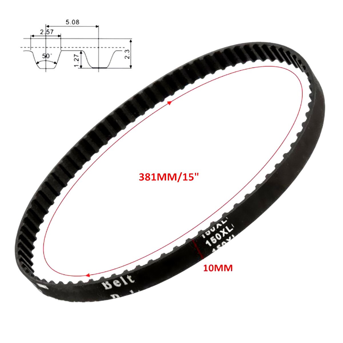 1PC 150XL037 Zwart Distributieriem 10mm 75 Cogged Rubber Geared Positieve Drive Riem Glad Transmissie Riemen
