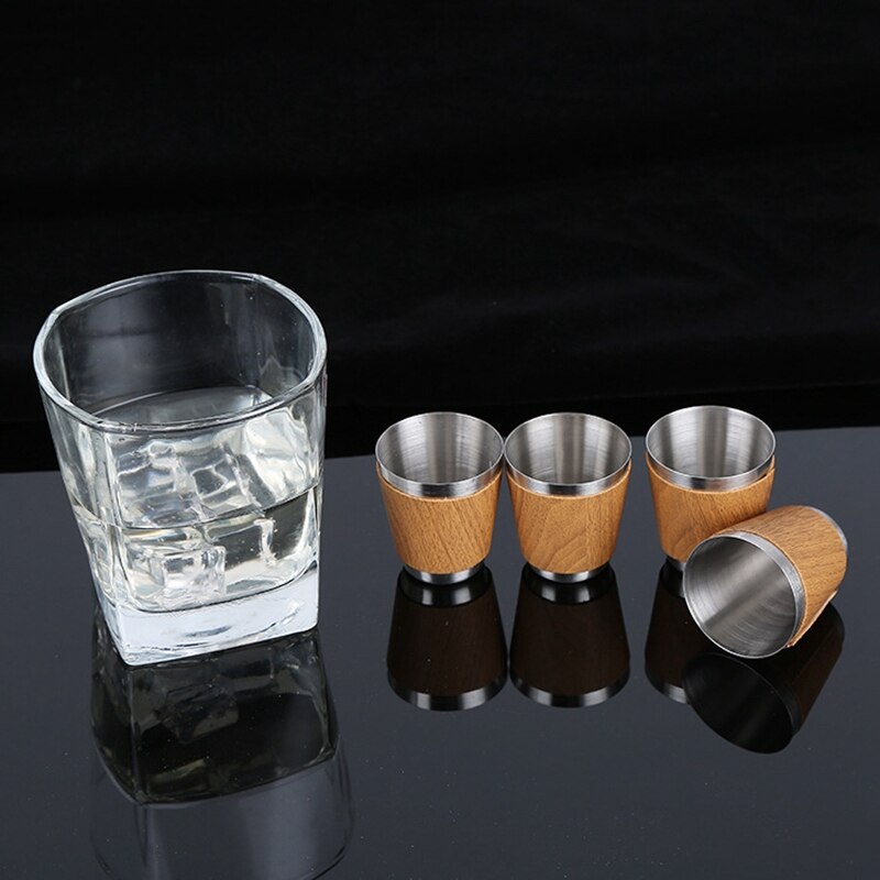 9 Oz En Bois Ensemble de Fiole de Hanche avec 1 Entonnoir et 4 Tasses de Vin de Whisky En Acier Inoxydable Flacon Bouteille Voyage Drinkware pour