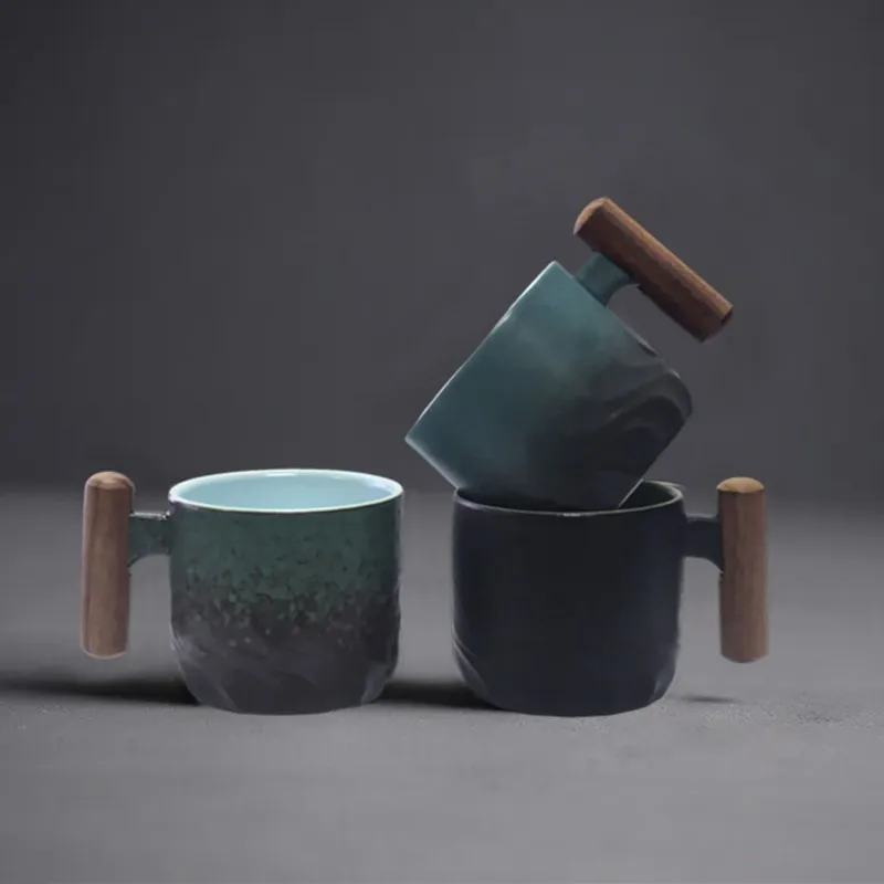Taza de café exquisita hecha a mano creativa, taza de café Vintage con mango de madera, tazas, tazas, vasos, cocina, comedor, Bar, hogar