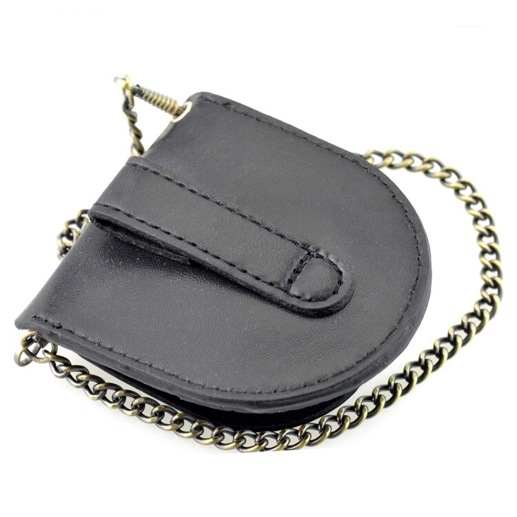 Vintage Pocket Watch Leather Case Bag Men Women Antique Bag with 37.5cm Chain