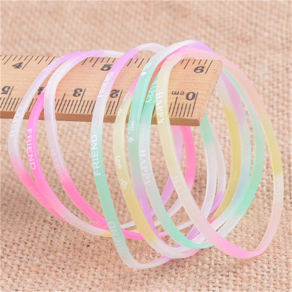 Colorful Printed Letters Night Luminous Silicone Sports Bracelets & Bangles Fluorescent Rubber Fitness Wristband Bracelet A163