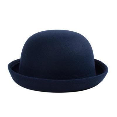 Retail Little Girls Fedora Hat Dome Cap Children Dress Hats Kids Caps Felt Hats Wool Felting Bowler Hat: Navy / Adult 56-58cm