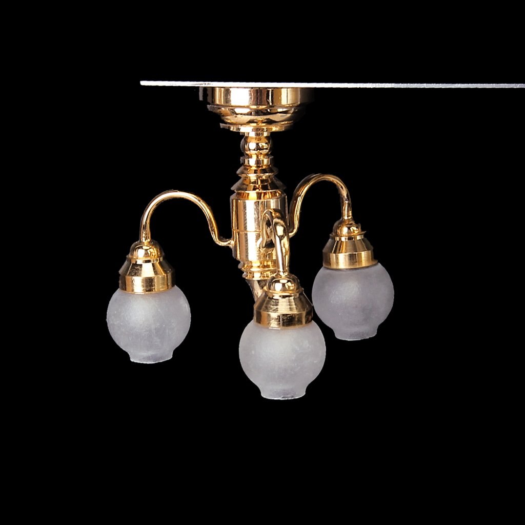 1:12 Dollhouse Miniature Electric Chandelier Lamp Ceiling Light Gold Battery Operated With Switch LH006E