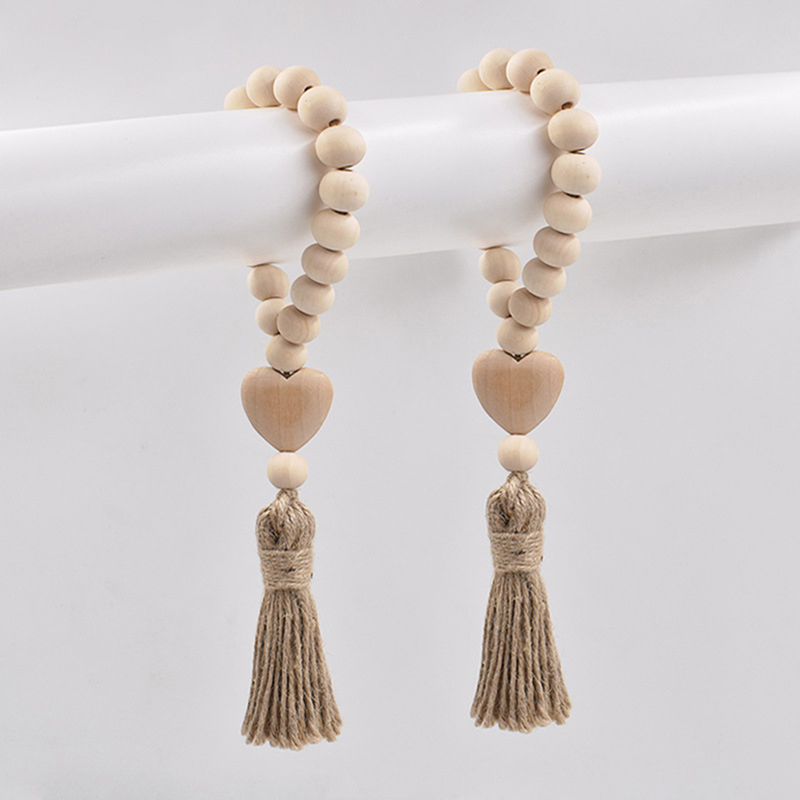 Wood Bead Garland Farmhouse Wall Hanging Home Decor DIY Handmade Garland with Jute Rustic Wall Tassel Bead Ornament Boho