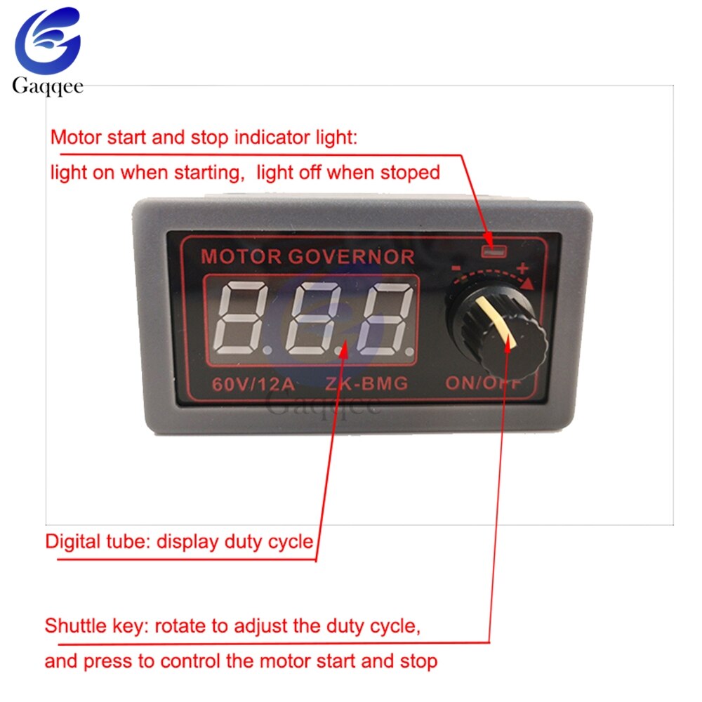 DC 9-60V 12V 12A DC Motor Controller PWM Adjustable Speed Digital display encoder duty ratio frequency 3 Bits Digital Display
