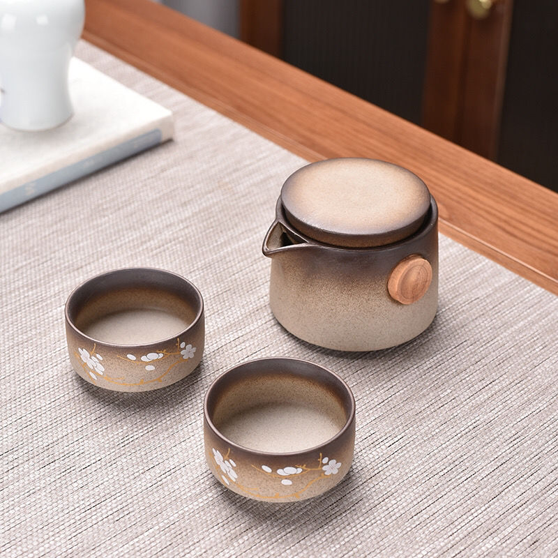 Japanese-style Cherry Blossom Kung Fu Tea Set Small Set One Pot Two Cups Four Cups Portable Travel Tea Set Tea Pot Tea Tray: 1 pot 2 cups  A