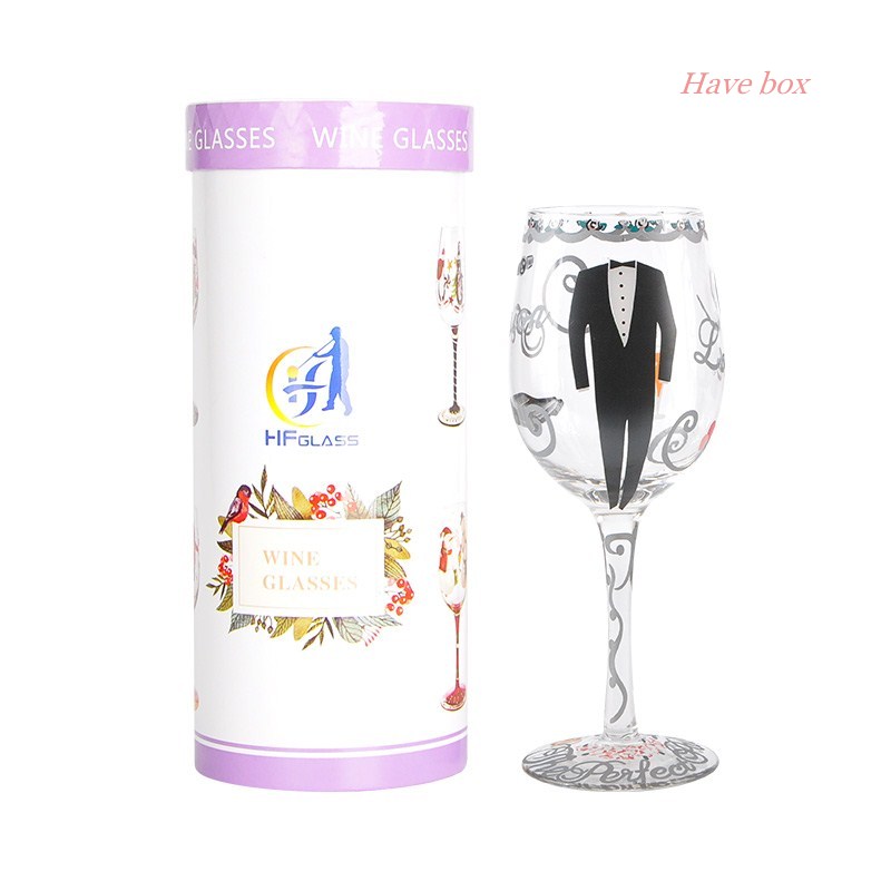 Vinho de casamento vidro manchado de cristal vidro de vinho taça de vinho copo de vinho de presente de aniversário casal copo com caixa de presente: Bridegroom