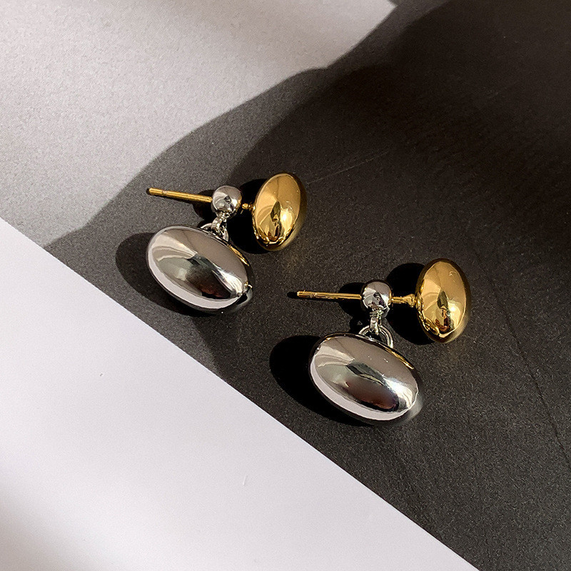 Pendientes de tuerca con contraste de Metal ovalado geométrico francés, pendiente con personalidad, un estilo, dos prendas para mujeres y niñas, joyería para fiestas y vacaciones