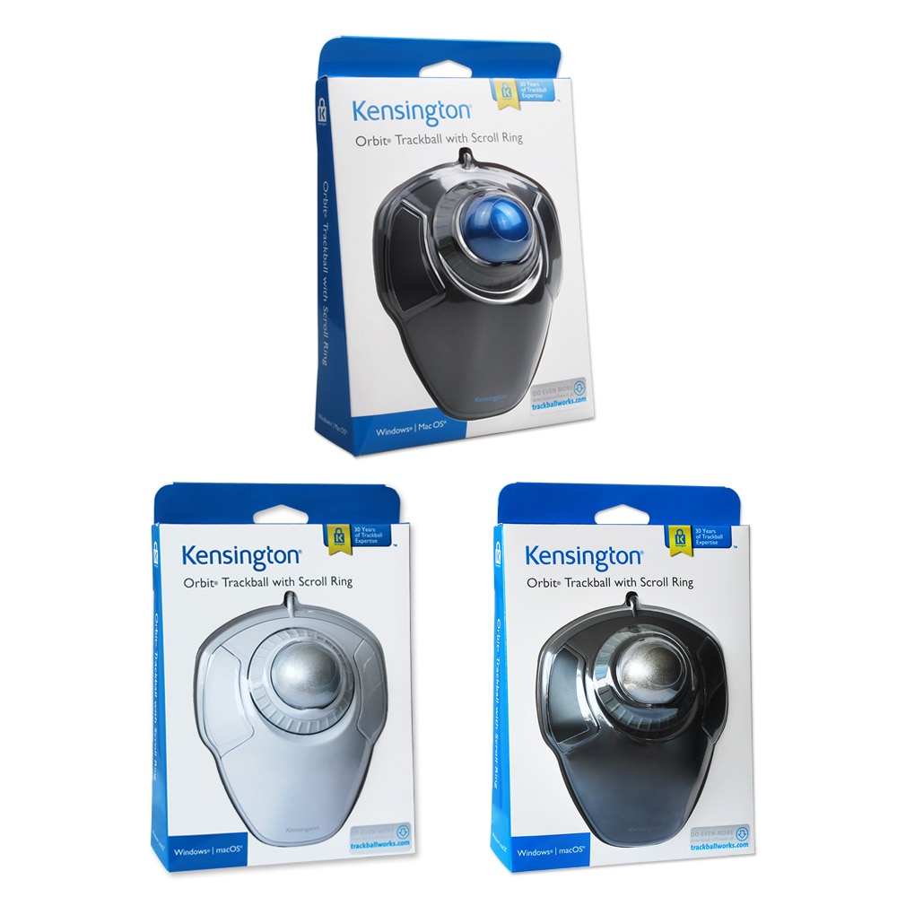 Kensington Original Orbit Trackball Mouse with Scroll Ring Optical USB for PC or Laptop with Retail Packaging K72337