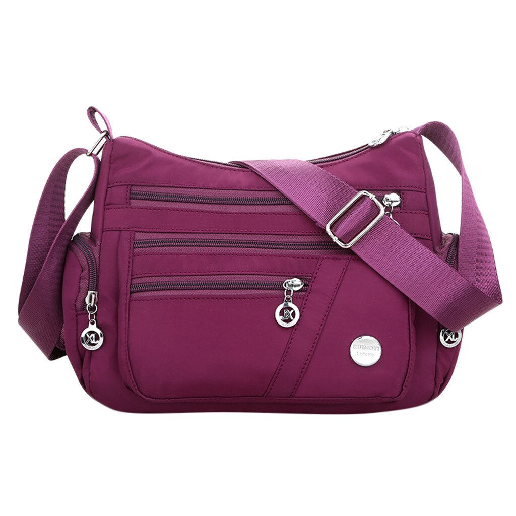 Women Nylon Messenger bag square bag solid outdoor simple Single Shoulder Crossbody Bag Waterproof Bags sac main femme pochette: Purple 