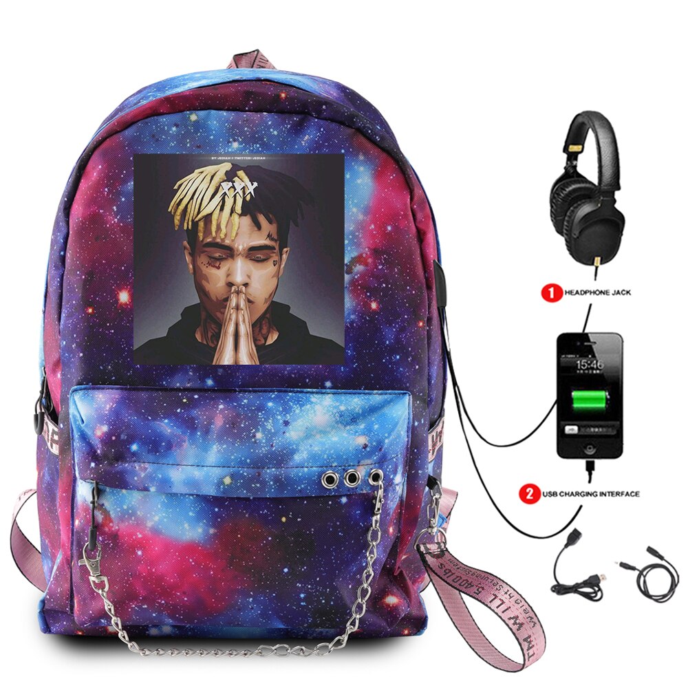 XXXTENTACION di scuola Dello Zaino zaini per adolescenti ragazzi Delle Ragazze Borse per Studenti Sacchetto Del Computer Portatile Del USB di viaggio multifunzione Luminoso Pacchetto