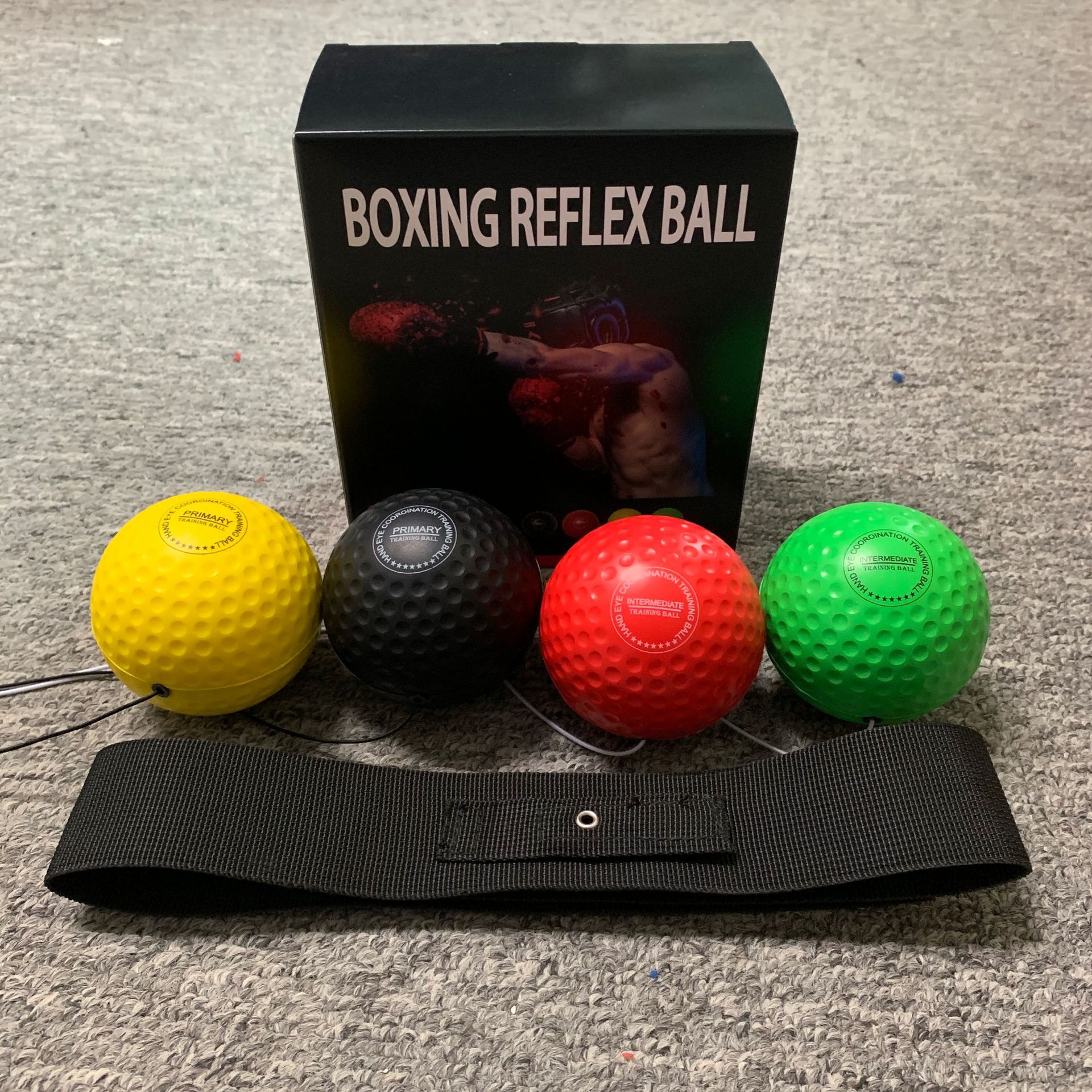 Pelota de reacción de boxeo montada en la cabeza, cinturón de nailon, equipo de entrenamiento de combate, pelota para hacer ejercicio, 4 bolas