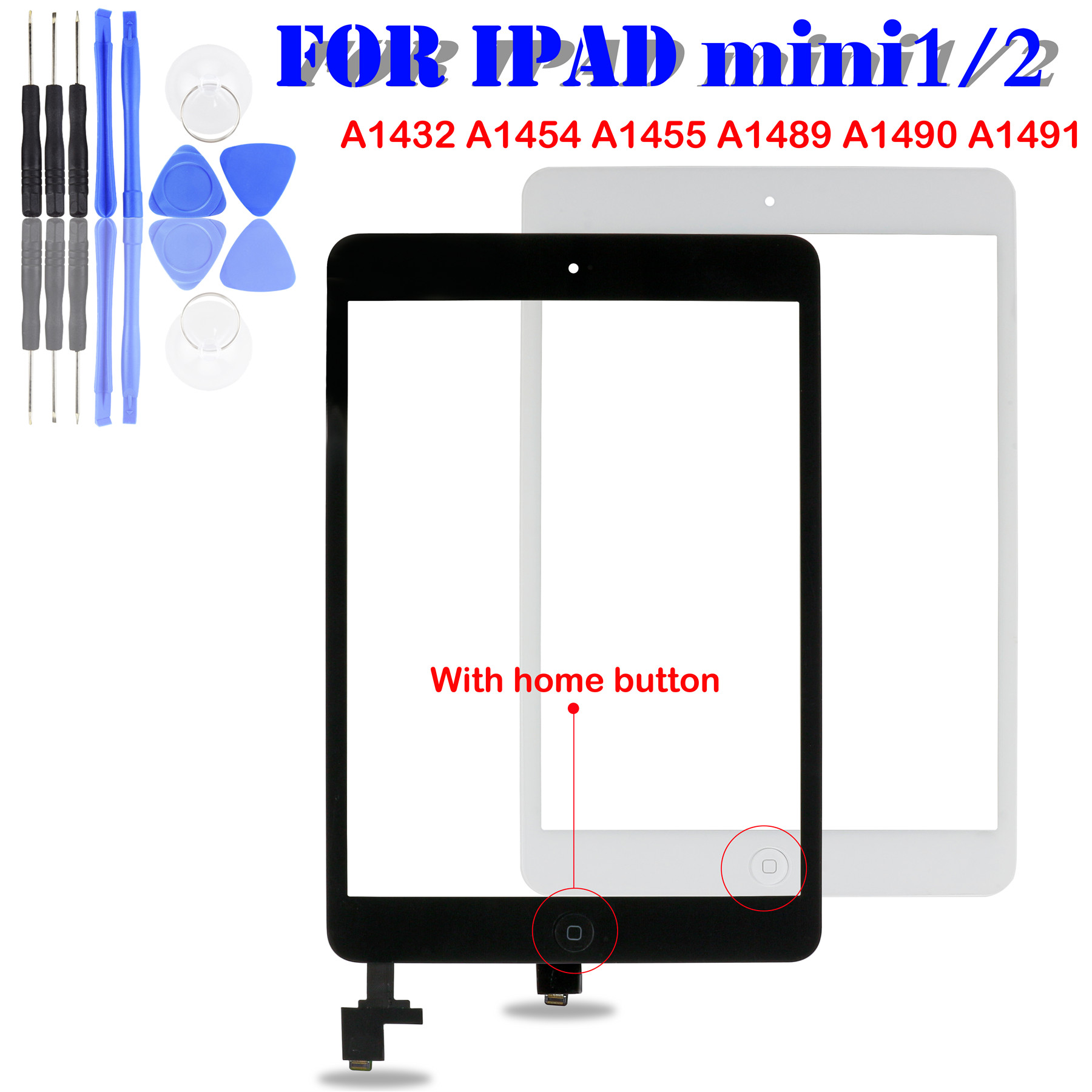 Voor Ipad Mini A1432 A1454 A1455 Mini 2 A1489 A1490 A149 Digitizer Touch Screen Glas Sensor Panel Met Ic + home Button