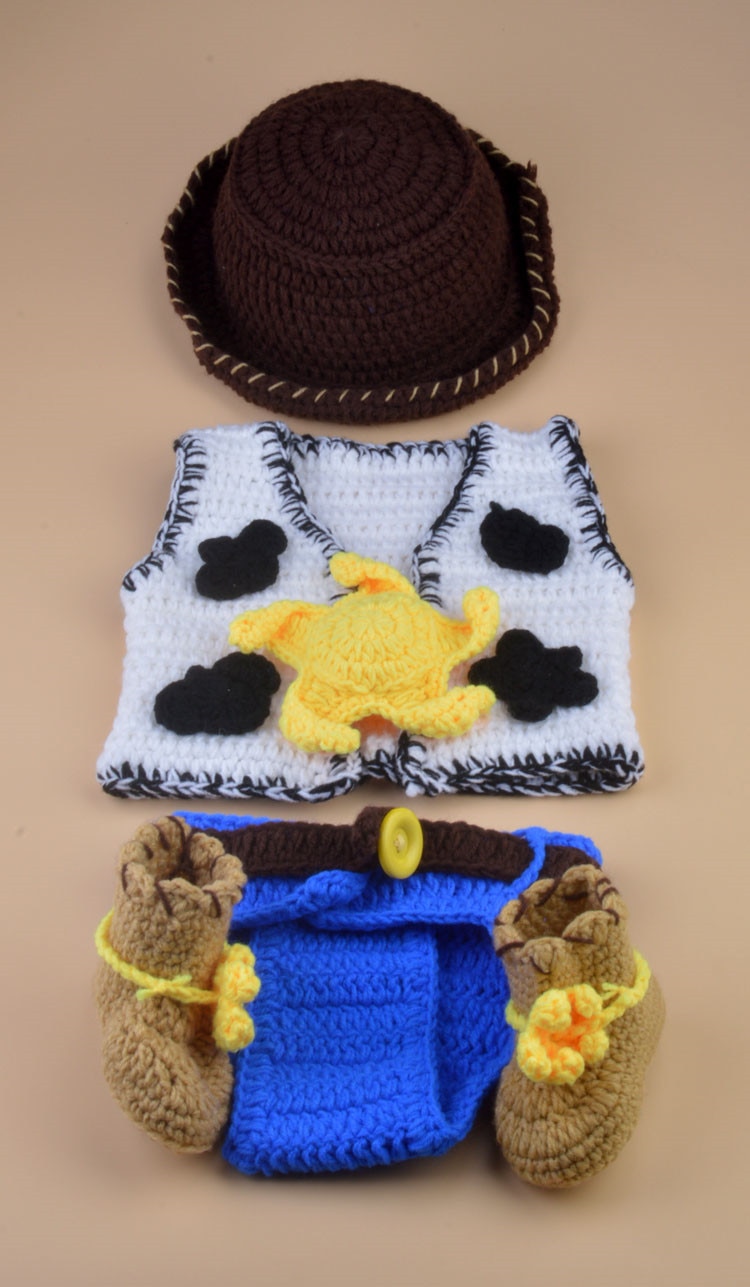 Moeble nyeste hæklede baby cowboy hat støvler sæt nyfødt foto rekvisitter til drenge spædbørn hæklet cowboy tøj sæt til jul