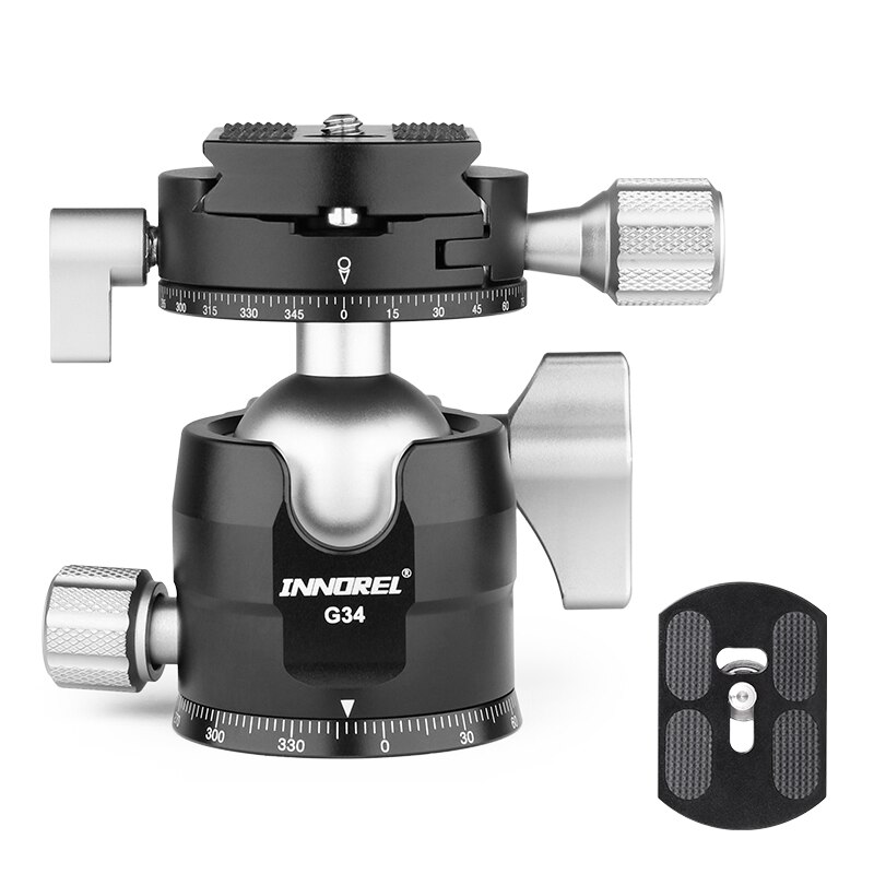 G40/G34 Low Center of Gravity Tripod Ballhead Double Panoramic U Notch Head Add L Quick Release Plate for Monopod DSLR Camera: G34 with L plate