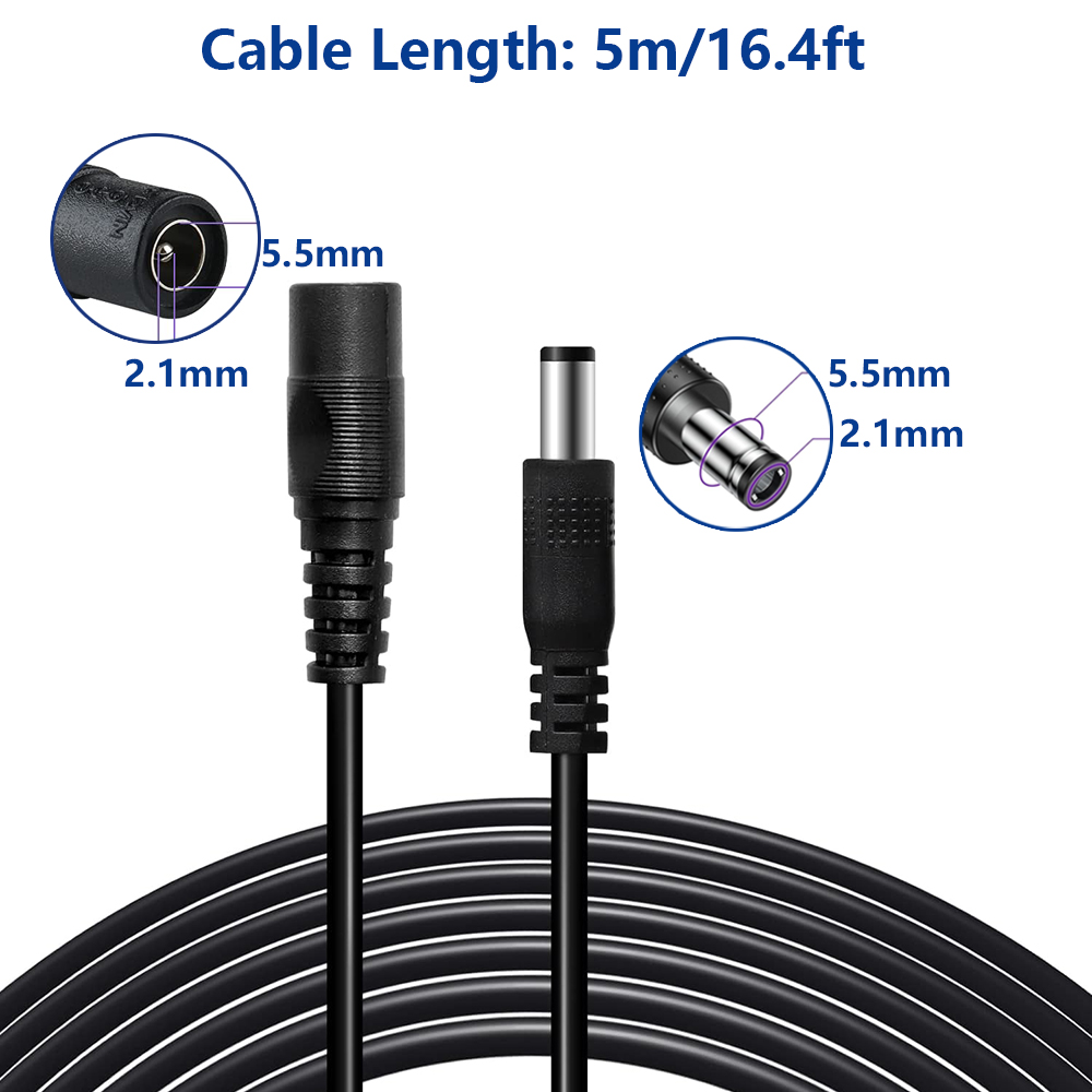 DC 12V Monitor Connector 0.5m 1m 2m 2m 3m 5m 5m 10m 5.5mm*2.1mm Extended Wire Power Supply Cable for CCTV Security Camera Router: Brown