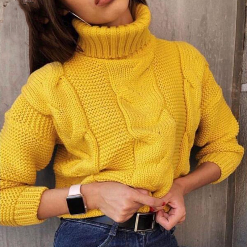 Dam tröjor polokrage tröja dam höst vinter ledig kort tröja stickad pullover tröja kvinnlig pull femme