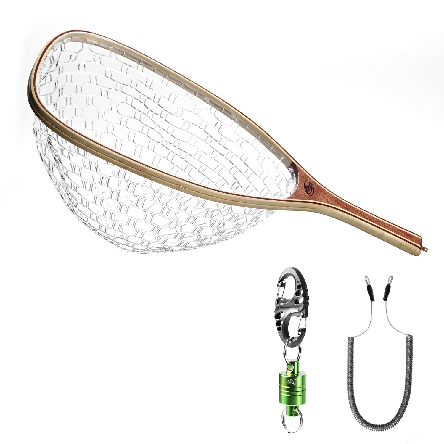 SF Fly Fishing Landing Soft Rubber Mesh Trout Catch and Release Net with Magnetic Net Release Combo Kit: with Green Release