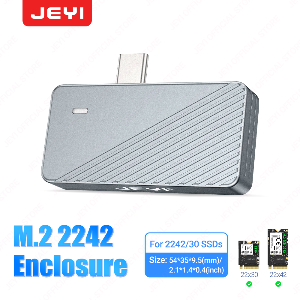 JEYI 2242 2230 M.2 NVMe Direct-attach SSD Enclosure, USB 3.2 10Gbps Direct USB-C Plug Aluminum M2 Enclosure Supports UASP TRIM: Silver