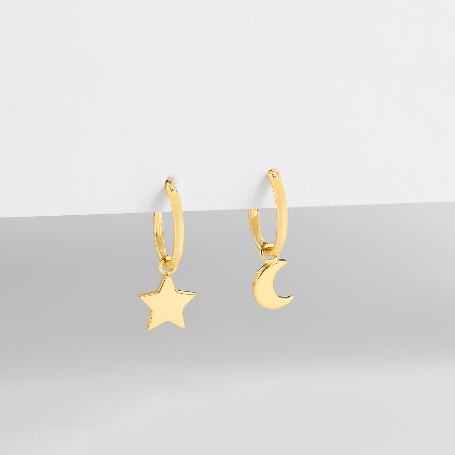 925 Sterling Silver Moon Star Hoop Earrings for Women Gold Color Small Ear Buckle Piercing Huggie Fine Silver Jewelry