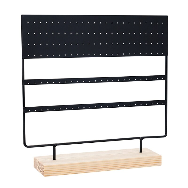 Øreringestativ display rack 3- -lags ørestikker holder smykker organizer ørestikker ørering holder 144 huller med træfod: Sort