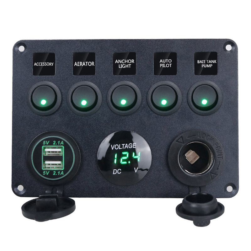 12 v 24 v Für Boot Yacht 5 Gang Marine Boot Schalter Panel Led Wasserdichte Schaltung Mit Voltmeter Dual USB ladegerät Panel Schalter