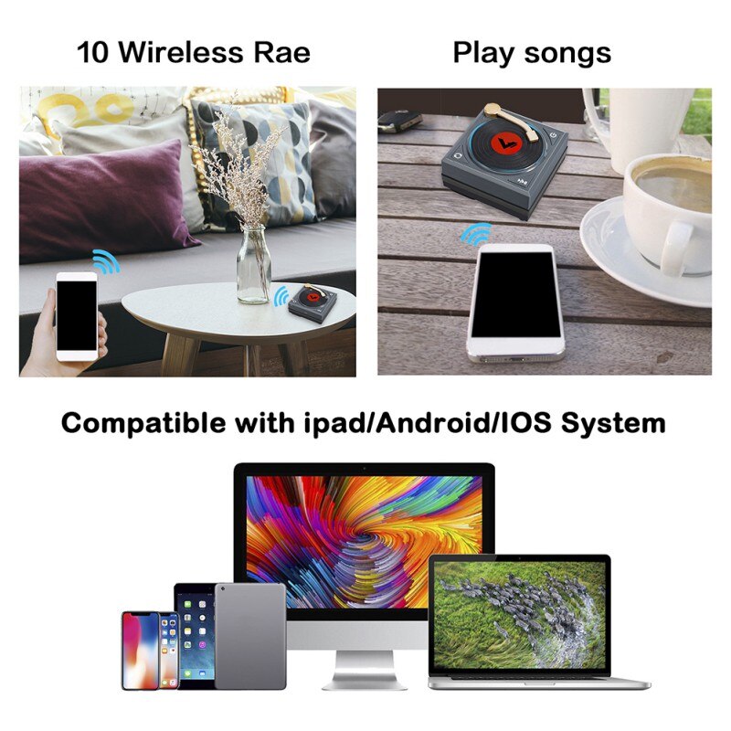 Retro phonograph Portable 1200mAH Smart Bluetooth 5.0 Speaker Intelligent Retro Phonograph Artwork