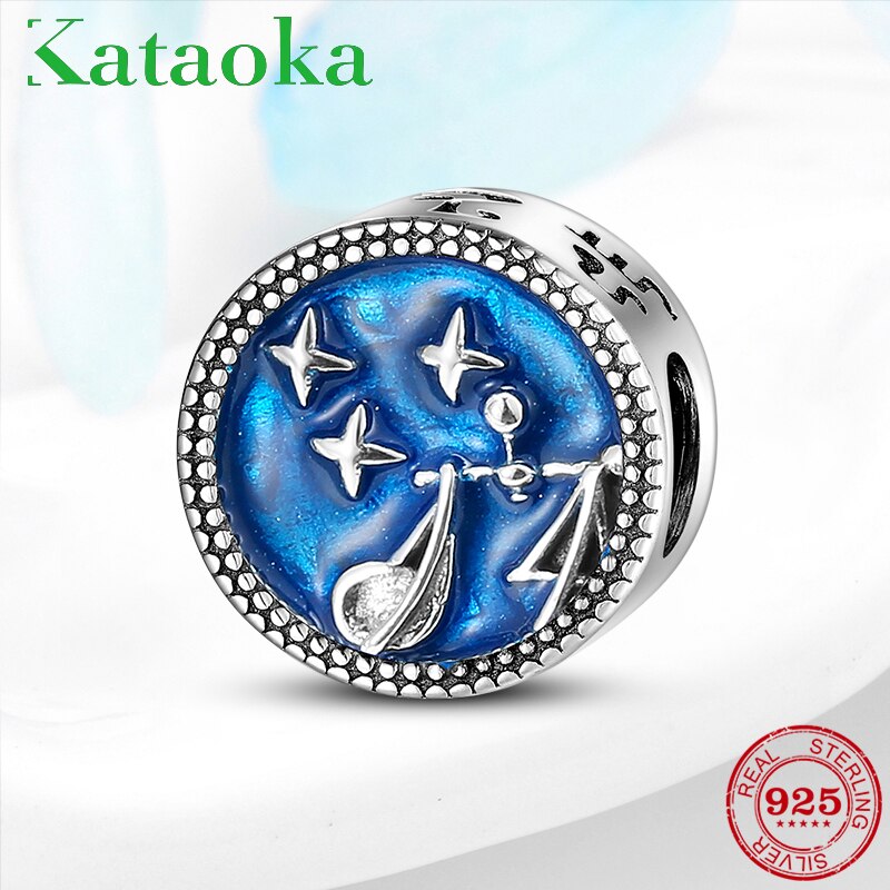 Libra Constellation Beads 925 Sterling Silver blue Charm Fit Original European DIY Bracelet Beads For Jewelry Making