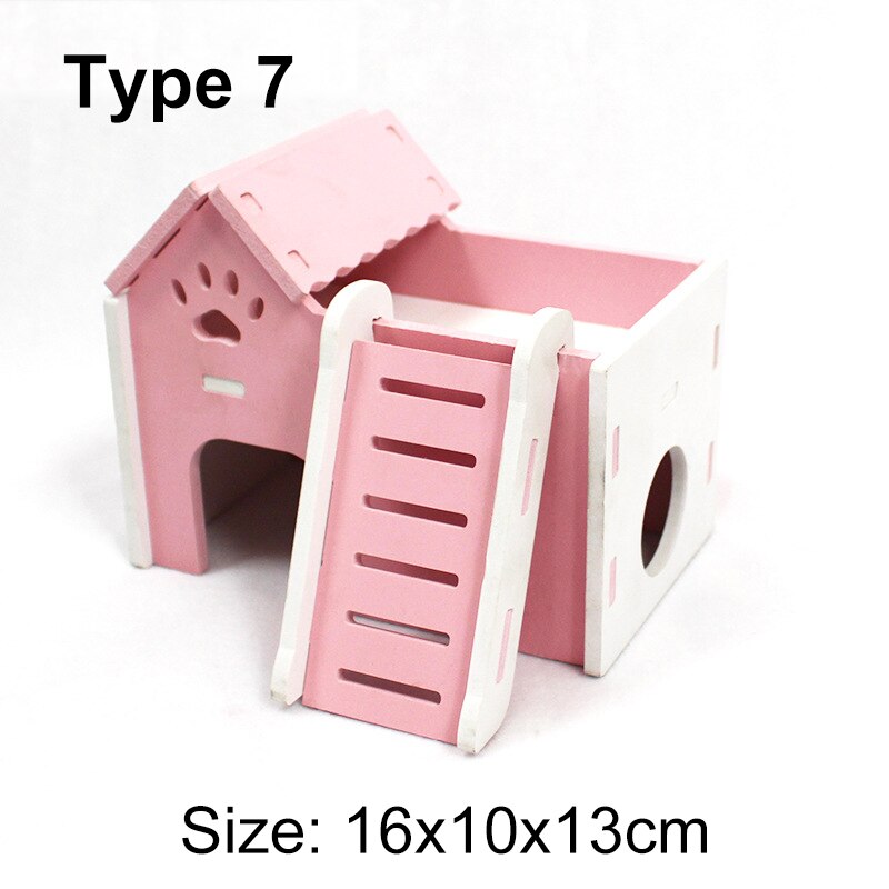 Mini cama de madera para casa de hámster, escalera de Chinchillas, nido de conejillo de indias para mascotas pequeñas, juguetes de jaula para mascotas pequeñas: 7