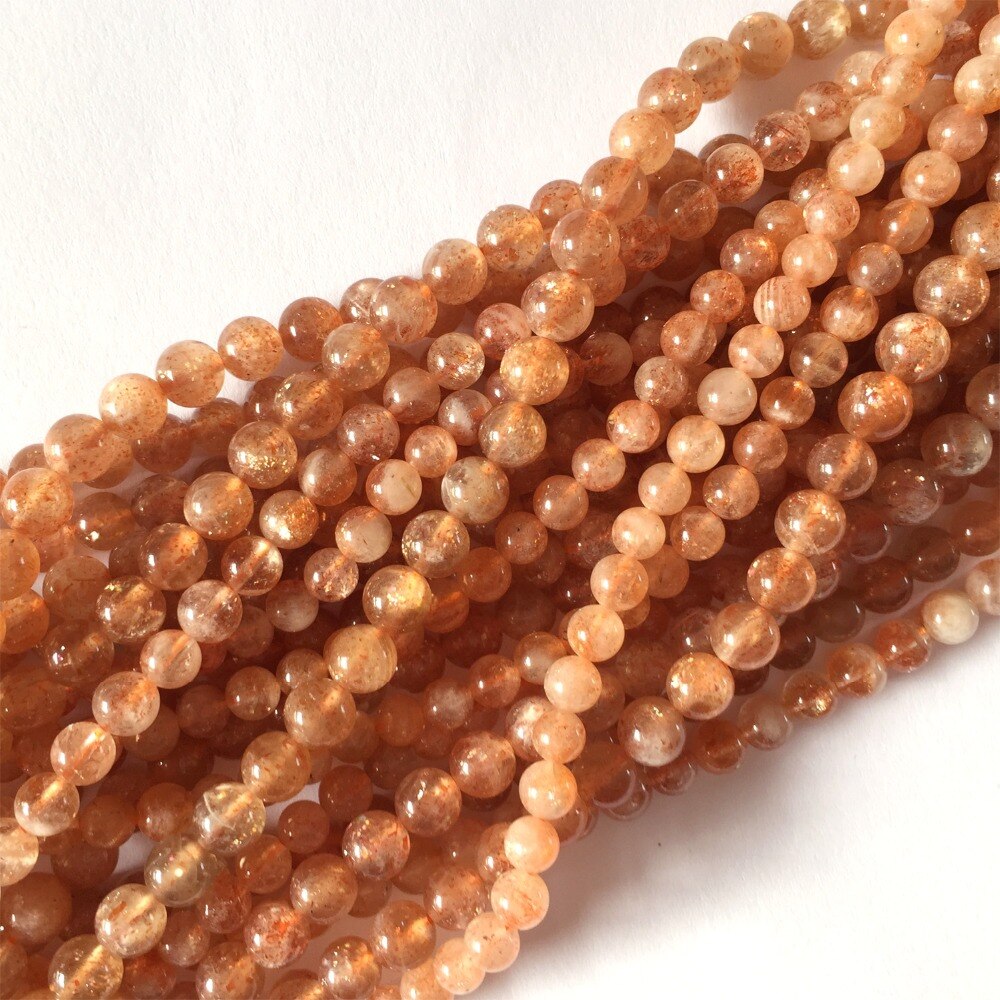 Real Genuine Natural Clear Orange Gold Sanidine Sunstone Round Loose DIY Necklace or Bracelets Beads 15" 05944